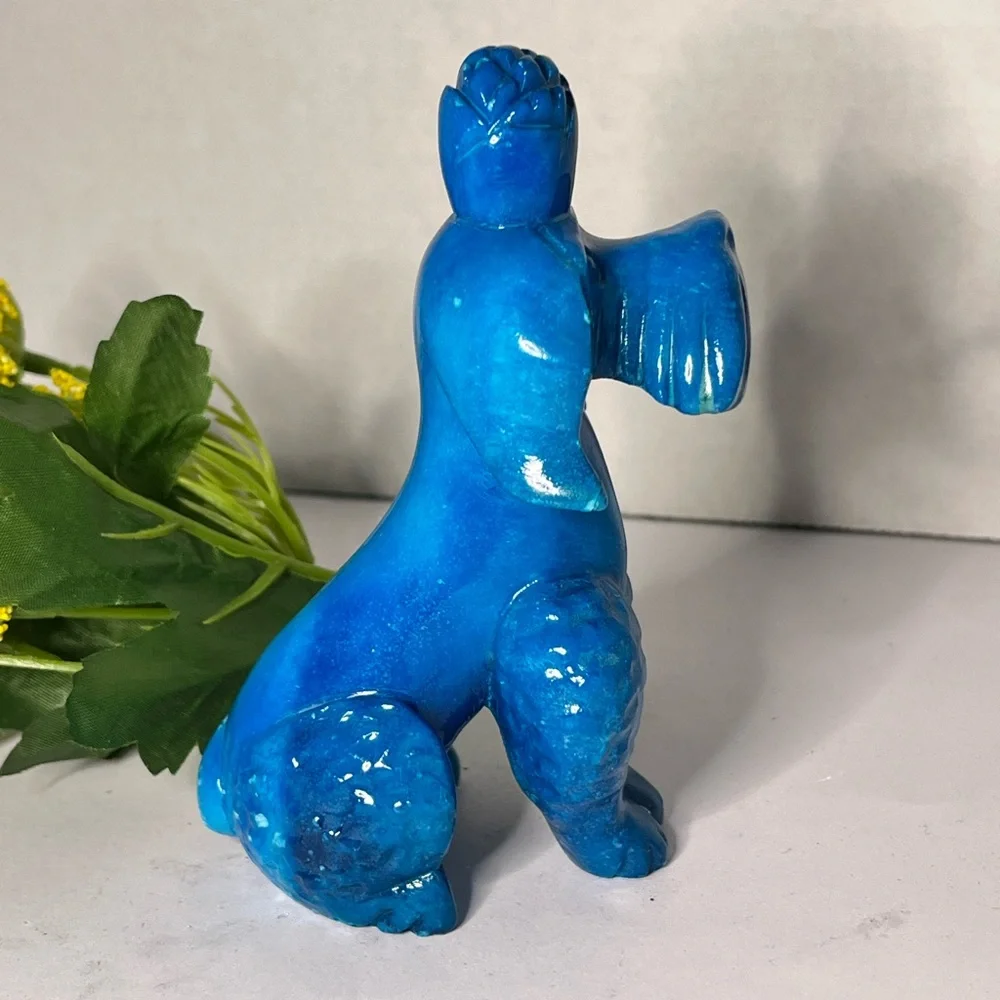Adorable Cerulean Blue Slag Glass Poodle Dog Figurine